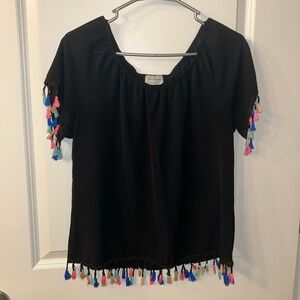 Colorful Fringe Short Sleeve Top